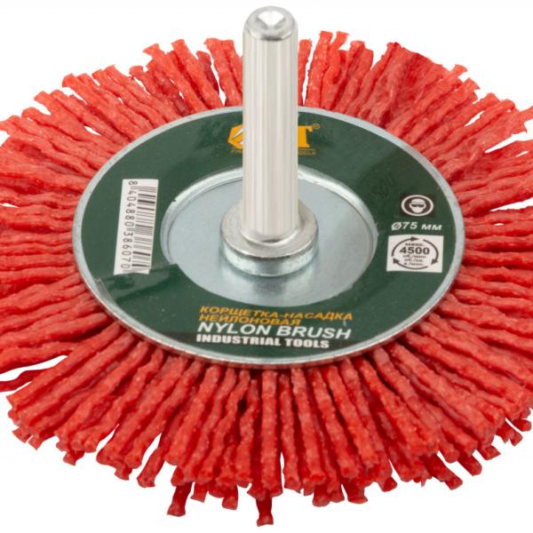Корщетка-колесо нейлоновая со штифтом 75 мм 38607